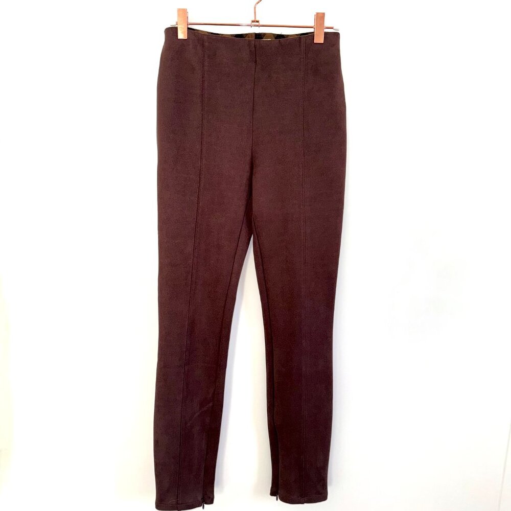 Anthropologie Faux Suede Pull-On Pintuck Ankle Pants Chocolate Brown Size 28